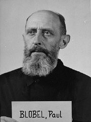 Paul Blobel, acusado durante el juicio de los Einsatzgruppen (equipos móviles de matanza).