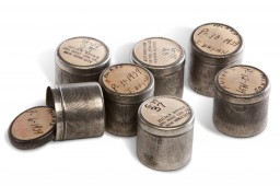 Julien Bryan stored his still photo negatives from Nazi Germany 1937 and Poland 1939 in these carefully marked metal canisters.