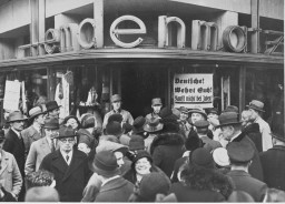 Germans in front of Jewish-owned department store in Berlin, anti-Jewish boycott. Berlin, Germany, April 1, 1933.