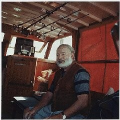 Author Ernest Hemingway aboard the boat Pilar, ca. 1950.
In 1933, Nazi students at more than 30 German universities pillaged libraries in search of books they considered to be "un-German." Among the literary and political writings they threw into the flames were the works of Ernest Hemingway. 