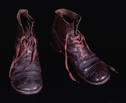 Survivors of the camps lacked even basic possessions, such as footwear. The Red Cross issued these United States Army boots to Jacob Polak in June or July 1945 after his repatriation to the Netherlands.
