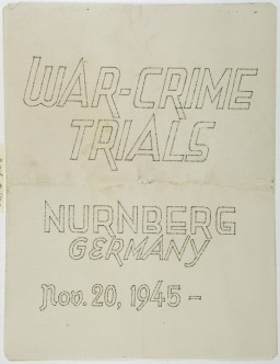 Cover of a mimeographed program booklet distributed at the International Military Tribunal at Nuremberg.