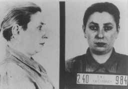 Photos d'identité de Henny Schermann, vendeuse dans une boutique de Francfort sur le Main. En 1940 la police arrêta Henny, qui était Juive et lesbienne, et la déporta vers le camp de concentration pour femmes de Ravensbrück. Elle fut assassinée en 1942. Ravensbrück, Allemagne, 1941.