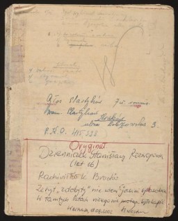 Stanislava Roztropowicz kept a diary from 1943-1944. In it, she describes her family's decision to hide an abandoned Jewish girl, Sabina Heller (Kagan). 
Sabina Kagan was an infant when SS mobile killing squads began rounding up Jews in her Polish village of Radziwillow in 1942. Her parents persuaded a local policeman to hide the family. The policeman, however, soon asked the Kagans to leave but agreed to hide baby Sabina. Her parents were captured and killed. Sabina was concealed in a dark basement, with minimal food and clothing. She was discovered and taken in by the Roztropowicz family in 1943.
This is the front cover of the diary kept by Stanislava, one of Sabina's rescuers. Stanislava recorded events of the war, updates on the eldest Roztropowicz child who was in forced labor, and the progress of Sabina, whom the family decided to call "Inka."