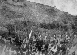 A group of Jewish partisans, members of a unit of the Armee Juive (Jewish Army). [LCID: 90355]
