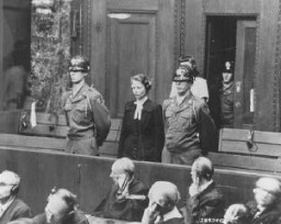 Herta Oberheuser was a physician at the Ravensbrück concentration camp. This photograph shows her being sentenced at the Doctors Trial in Nuremberg. Oberheuser was found guilty of performing medical experiments on camp inmates and was sentenced to 20 years in prison. Nuremberg, Germany, August 20, 1947.