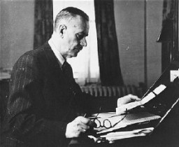 Thomas Mann, seen here in Germany before the war, was a noted German novelist and Nobel Laureate. He denounced the Nazis and emigrated to the United States in 1938 after his German citizenship was revoked. Germany, prewar.