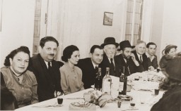Jewish DPs (displaced persons) celebrate at a banquet at the Rothschild Hospital DP center.