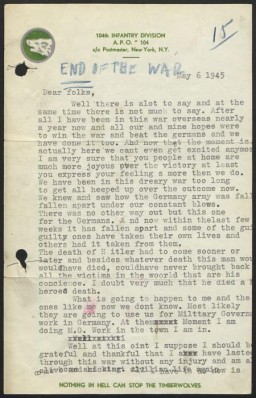 Letter home from an American soldier about the end of World War II in Europe