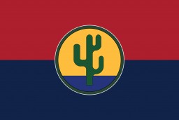 A digital representation of the United States 103rd Infantry Division flag.  
The US 103rd Infantry Division (the "Cactus" division) was established in 1942. During World War II, they were involved in the Battle of the Bulge and captured the city of Innsbruck. The division also uncovered a Nazi subcamp attached to Kaufering camp complex. The 103rd Infantry Division was recognized as a liberating unit in 1985 by the US Army's Center of Military History and the United States Holocaust Memorial Museum (USHMM). 