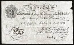 A counterfeit British bank note produced by Jewish forced laborers employed in Operation Bernhard at the Sachsenhausen concentration camp. Under an order issued by SS chief Heinrich Himmler in 1942, Operation Bernhard initially aimed to produce large quantities of counterfeit British bank notes. The goal was to flood the British currency market and trigger a financial crisis.