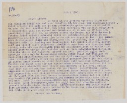 Letter from Werner Teitz, dated May 2, 1943; he was murdered at Sobibor on May 21, 1943