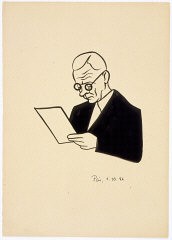 Caricatura de Alfred Rosenberg, acusado del Tribunal Militar Internacional, realizada por Peis, caricaturista del periódico alemán.