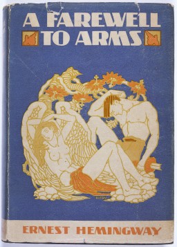 Cover of Ernest Hemingway's  A Farewell to Arms. (1929 cover. Princeton University Library.)
In 1933, Nazi students at more than 30 German universities pillaged libraries in search of books they considered to be "un-German." Among the literary and political writings they threw into the flames during the book burning were the works of Ernest Hemingway. 