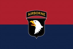 A digital representation of the United States 101st Airborne Division's flag. 
The US 101st Airborne Division (the "Screaming Eagles" division) was established in 1942. During World War II, they were involved in D-Day and the Battle of the Bulge. The division also captured the city of Eindhoven and uncovered the Kaufering IV camp. The 101st Airborne Division was recognized as a liberating unit in 1988 by the United States Army Center of Military History and the United States Holocaust Memorial Museum (USHMM). 