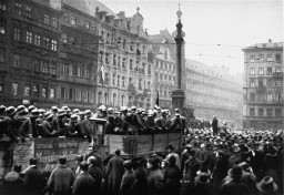 Troops supporting Hitler arrive in Munich during the Beer Hall Putsch on November 9, 1923.