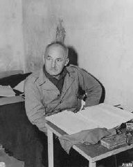 Defendant Julius Streicher in his prison cell at Nuremberg. 
For his influential role in inciting hatred and violence, the International Military Tribunal at Nuremberg indicated Streicher on count four, crimes against humanity. Streicher was found guilty and sentenced to death. He was hanged on October 16, 1946.
