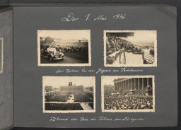 Gerd Pleiss photograph album page, May 1, 1936 Nazi rally