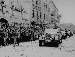 Hitler during a triumphal tour of the Sudetenland following the Munich agreement of September 1938. [LCID: 06147]