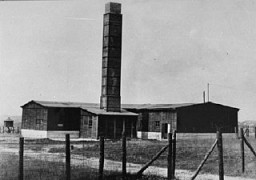A crematorium at the Majdanek camp, outside Lublin. The photograph was taken after the Soviet liberation of Lublin/Majdanek in July 1944. Poland, date of photograph uncertain.
