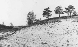 Site where members of Einsatzgruppe A and Estonian collaborators carried out a mass execution of Jews in September 1941. Kalevi-Liiva, Estonia, after September 1944.