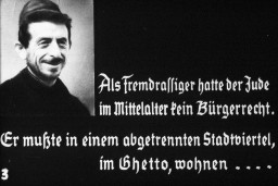 An antisemitic illustration from a Nazi film strip. [LCID: film04]