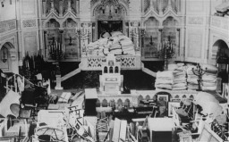 A synagogue used as a warehouse for the belongings of deported Jews. [LCID: 66000b]