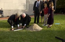 Burying a time capsule during the Tribute to Holocaust Survivors, 2003