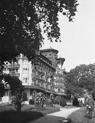 O Hotel Royal, local da Conferência de Evian sobre refugiados judeus da Alemanha nazista. Evian-les-Bains, França. Foto de julho de 1938.