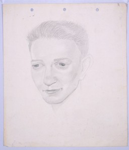 Portrait of Semek Kushner, in pencil, by Yonia Fain. Kushner's father and brother were killed in Shanghai near the end of the war during an American air raid on Hongkew. [From the USHMM special exhibition Flight and Rescue.]