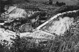 The Wiener Graben quarry of the Mauthausen concentration camp. Austria, photograph taken after the liberation of the camp. 