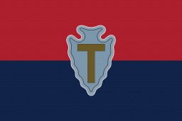 A digital representation of the United States 36th Infantry Division's flag. 
The US 36th Infantry Division (the "Texas" or "Lone Star" division) was established in 1917 and fought in World War I. During World War II, they were involved in the Allied invasions of North Africa and the Battle of the Bulge. The division also overran some of the Kaufering subcamps of the Dachau concentration camp. The 36th Infantry Division was recognized as a liberating unit in 1995 by the United States Army Center of Military History and the United States Holocaust Memorial Museum (USHMM). 
 