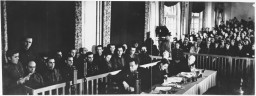 View of the courtroom at the Sachsenhausen concentration camp war crimes trial in Berlin.