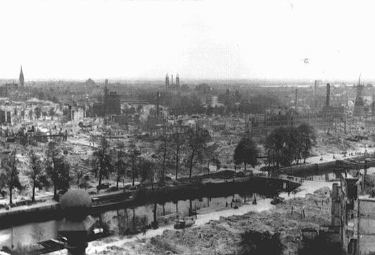 View of Rotterdam after German bombing in May 1940.