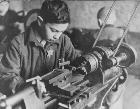 Child forced laborer in a ghetto factory. Kovno, Lithuania, between 1941 and 1944. [LCID: 81181]