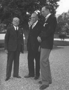 The Evian Conference on Jewish refugees. From left to right are French delegate Henri Berenger, United States delegate Myron Taylor, and British delegate Lord Winterton.