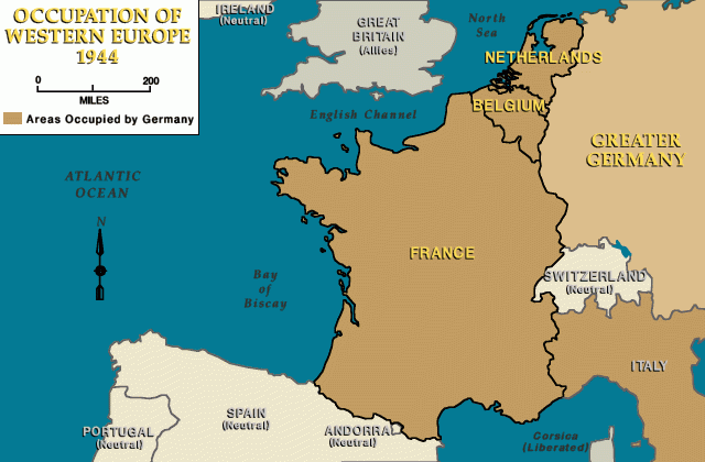 Occupied western Europe, 1944