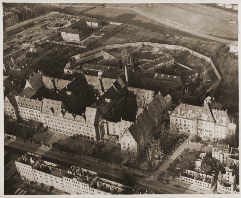 Aerial view of the Nuremberg Palace of Justice, where the International Military Tribunal tried 22 leading German officials for war crimes.