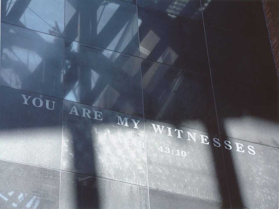The "You Are My Witnesses" wall in the Hall of Witness at the United States Holocaust Memorial Museum. [LCID: n09376]