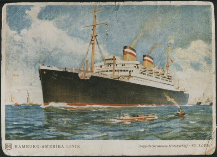 <p>A postcard of the SS <em>St. Louis.</em> May 1939.</p>
<p>The plight of German-Jewish refugees, persecuted at home and unwanted abroad, is illustrated by the May 13, 1939, <a href="/narrative/4719">voyage of the SS <em>St. Louis</em>.</a></p>
