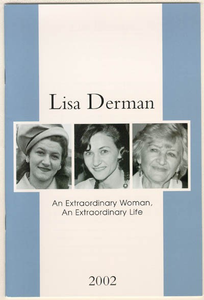 Cover of a memorial booklet for Lisa (Lisa Derman: An Extraordinary Woman, An Extraordinary Life, published by Louis Weber Publications International, Ltd.).