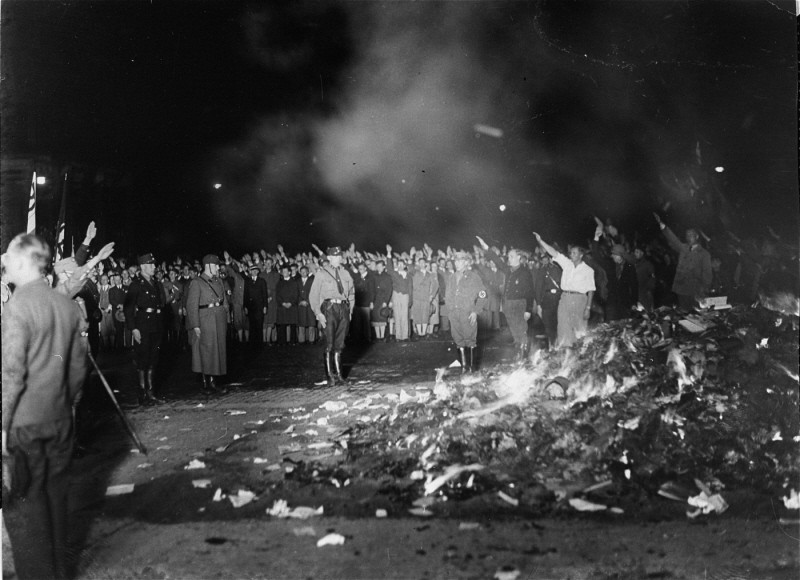 Books and writings deemed "un-German" are burned at the Opernplatz.
