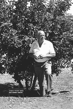 At Yad Vashem, the Israeli national institution of Holocaust commemoration, Oskar Schindler stands next to the tree planted in honor of his rescue efforts.