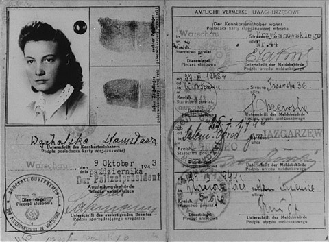 False identification card that Vladka Meed used on the Aryan side of Warsaw, smuggling arms to Jewish fighters and helping Jews escape from the ghetto.