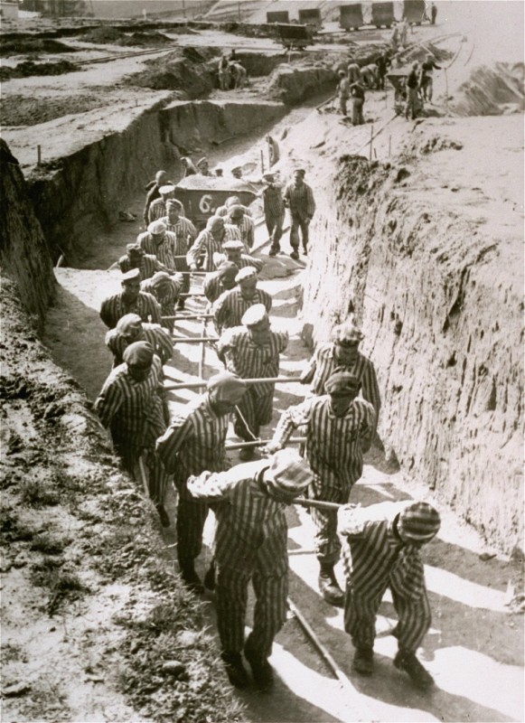 Forced labor in the quarry of the Mauthausen concentration camp.