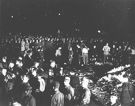 At Berlin's Opernplatz, crowds of German students and members of the SA gather for the burning of books deemed "un-German." [LCID: 01623]