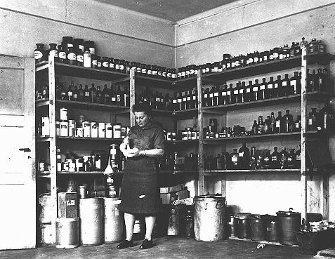 The American Jewish Joint Distribution Committee pharmacy in the displaced persons camp at Bergen-Belsen.