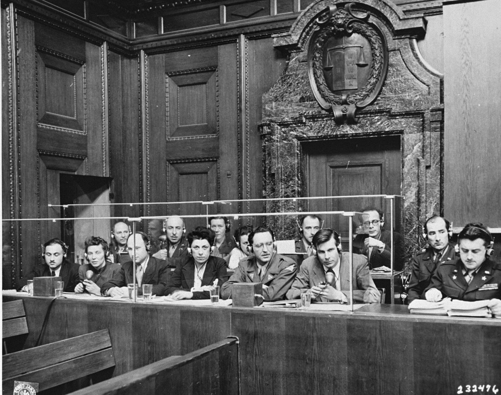 View of the interpreters' section in the courtroom during the International Military Tribunal.