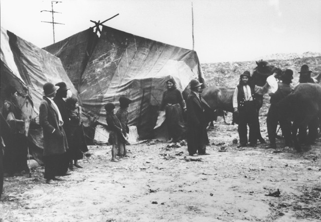 Roma (Gypsies) in front of their tents. Romania, 1936-1940. [LCID: 46759]