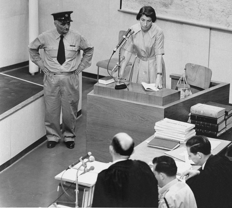 Witness Zivia Lubetkin Zuckerman testifies during the trial of Adolf Eichmann.